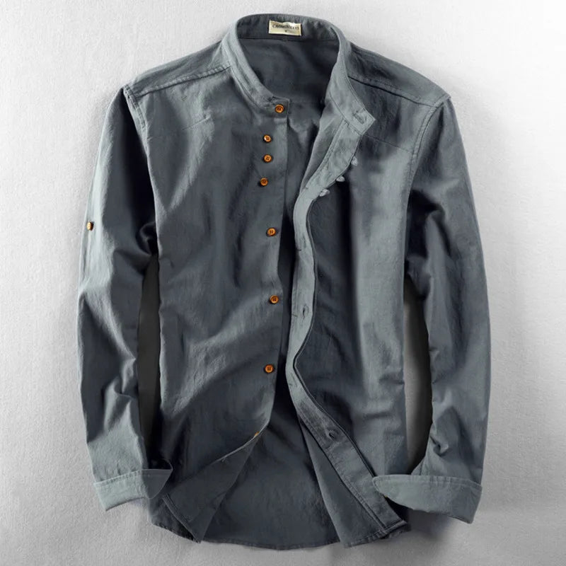 Hiro Linen-Cotton Shirt - Redwood Main