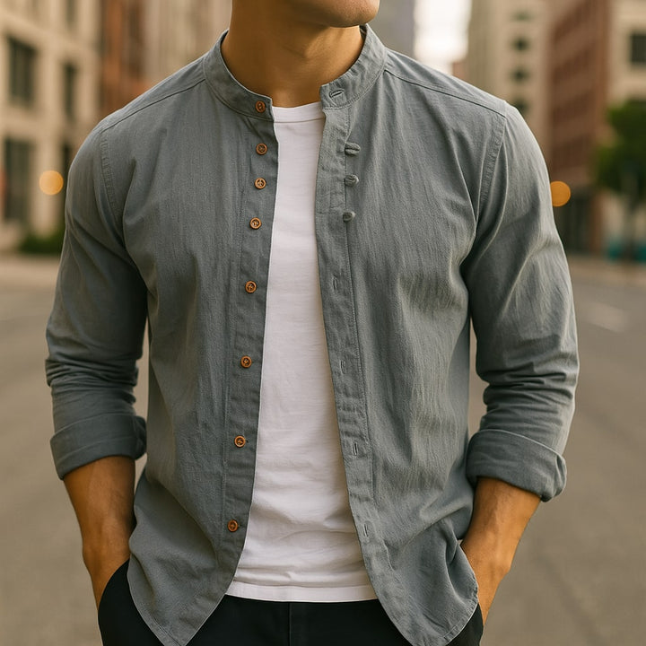 Hiro Linen-Cotton Shirt - Redwood Main